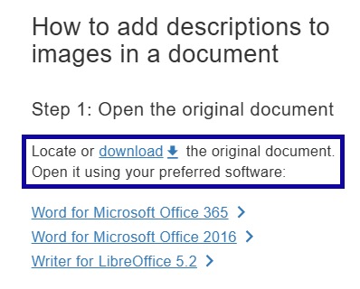 How to add descriptions to images in a document locate or download