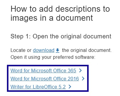 How to add descriptions to images in a document for microsoft office