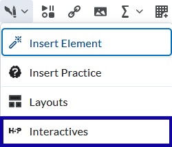 Interactives highlighted from the Creator+ Authoring Tools dropdown menu