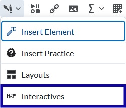 Interactives highlighted in dropdown menu