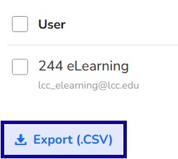 Export (.CSV) button highlighted under reports menu