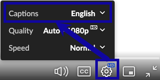 Screenshot showing location of Closed Captioning on a video, as well as the location of the CC icon on the video player controls.