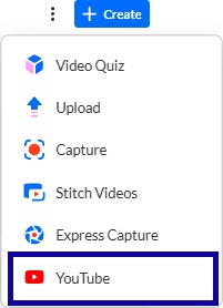 3. From the +Create dropdown menu, select YouTube.