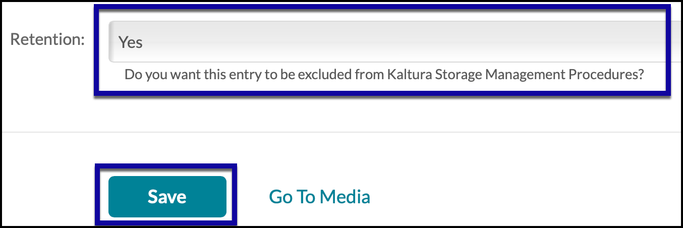 Highlighting the Yes option under the Retention menu for a video and the Save button.