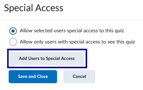 Select Add Users to Special Access.