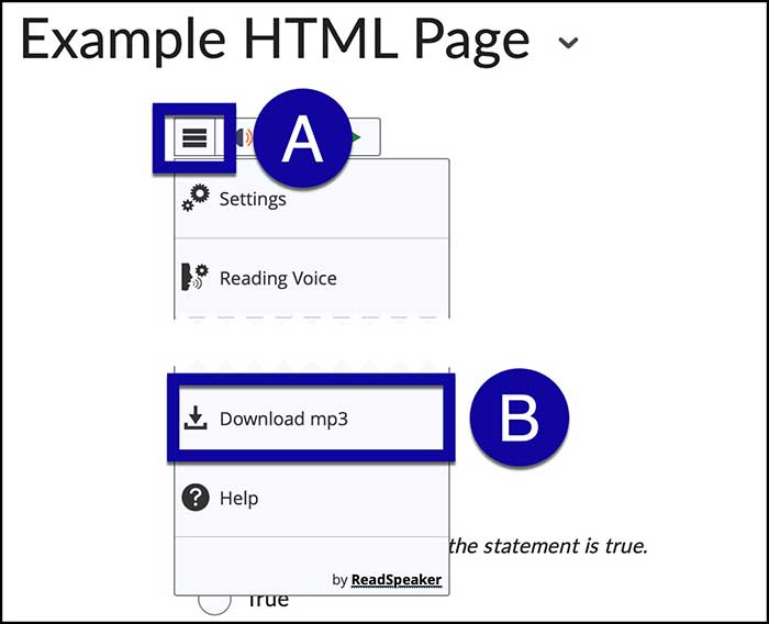 Select the webReader menu and then select Download MP3.