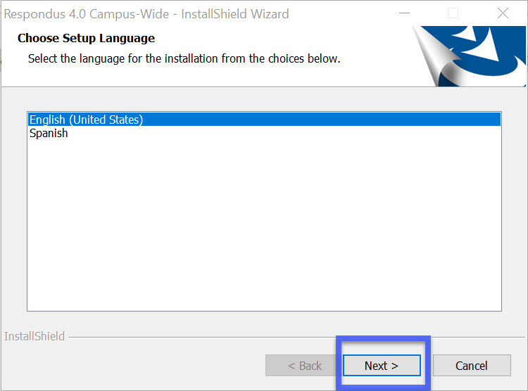 Choose a setup language example