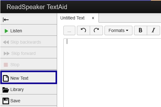 Select New text in ReadSpeaker TextAid.