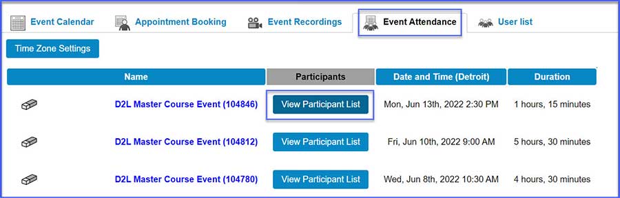 View Attendance List example