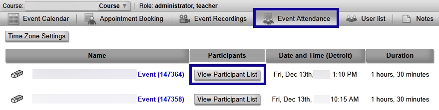 View Attendance List example