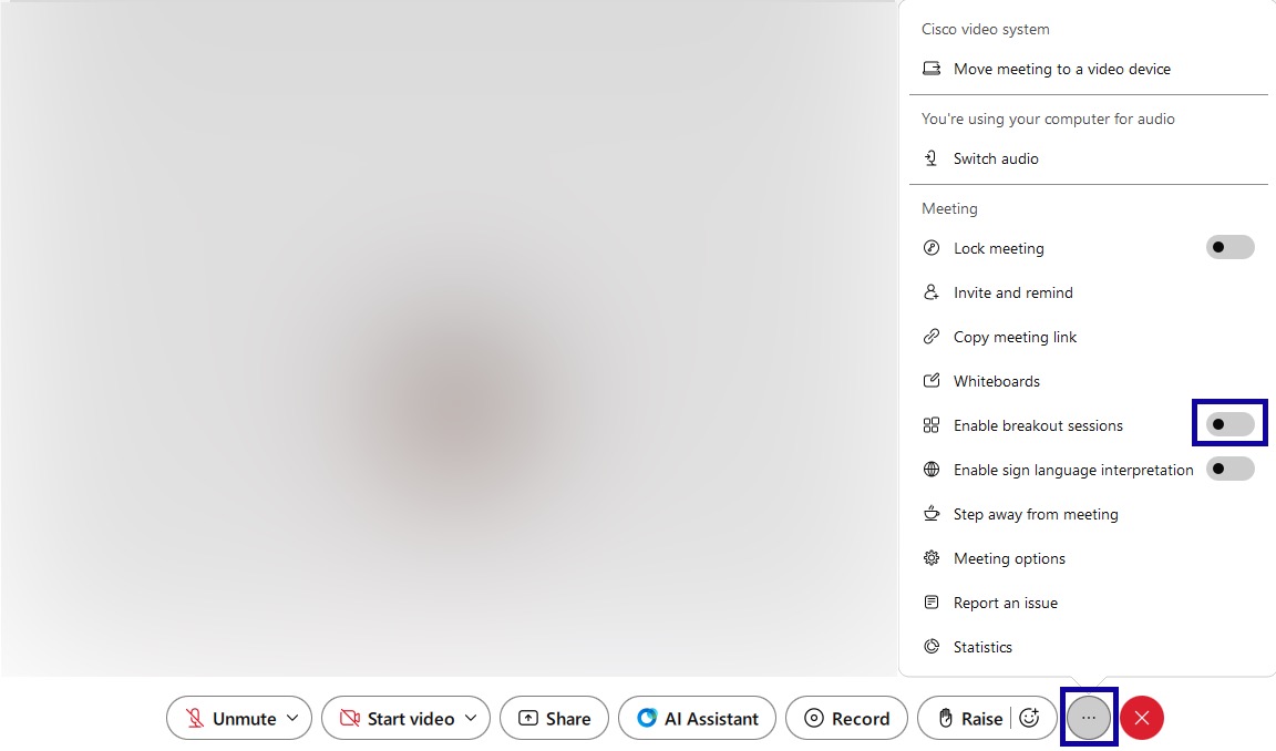 Enable breakout sessions toggle highlighted