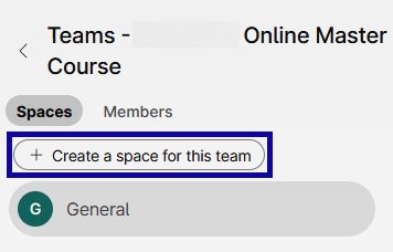 + Create a space for this team button highlighted