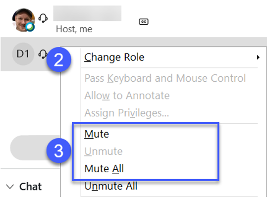 Mute individual or all participants example