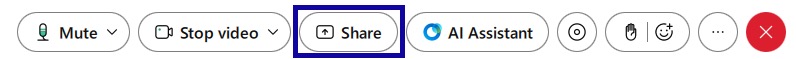 Screenshot of the WebEx meeting controls, highlighting the Share Content button.