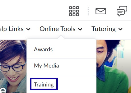 From within the system homepage in D2L, select Training from the Online Tools dropdown menu.