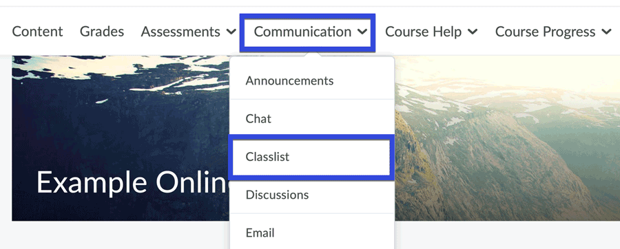 Select Classlist from the Communication dropdown.
