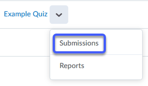 Select Submissions navigation item from appropriate quiz