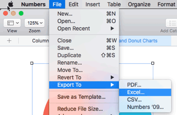 File menu in Apple Number.