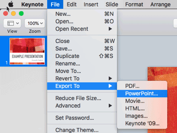 File menu in Apple Keynote.