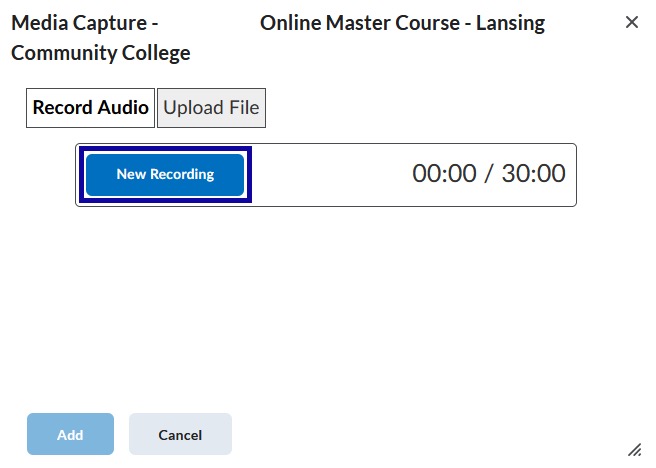 New Recording Audio Menu