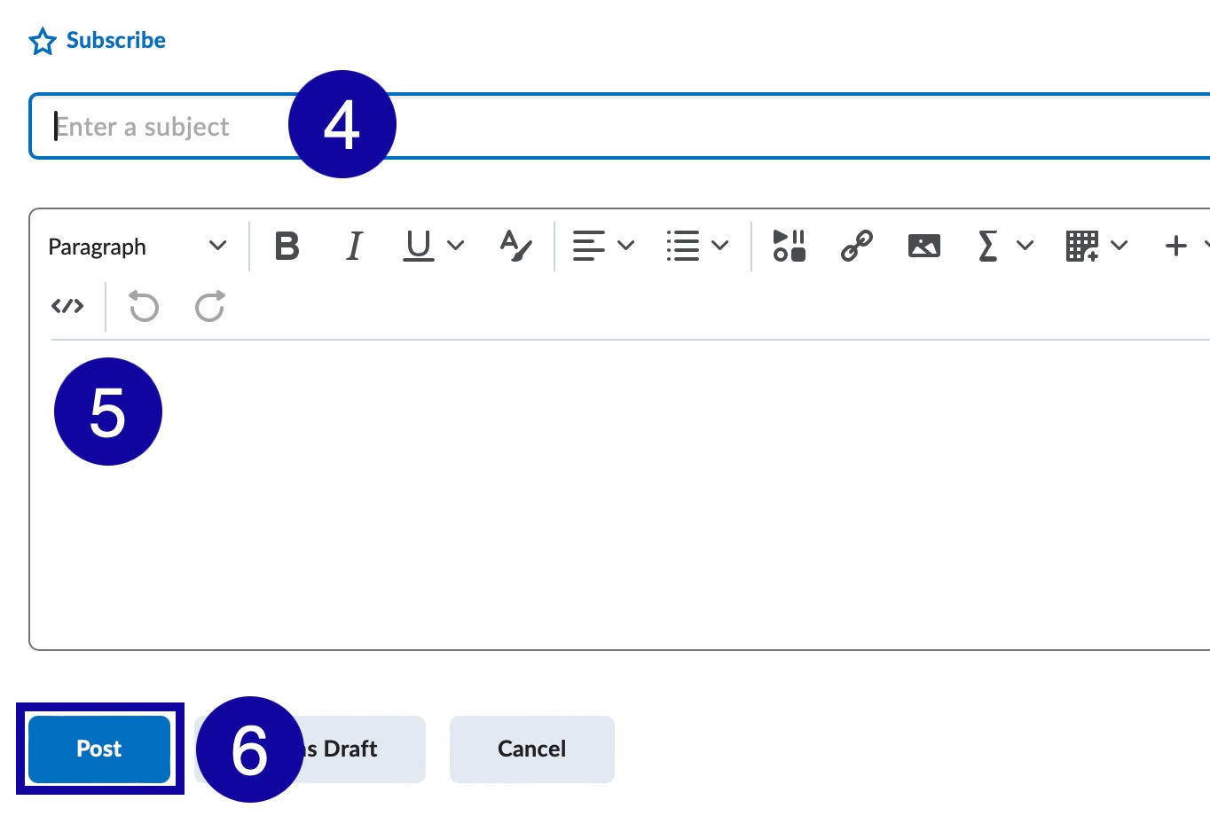 Enter a subject and message, and then select Post