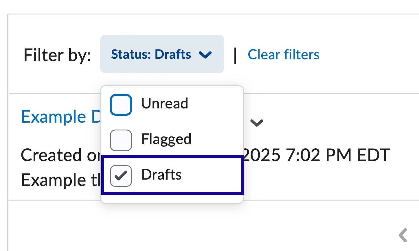 Change the Filter By status to Drafts