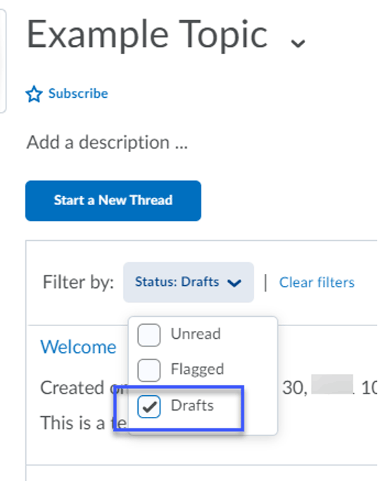 The Filter By menu options allow users to select Draft.