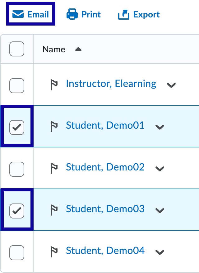 Locate and select the checkbox(es) and select Email.