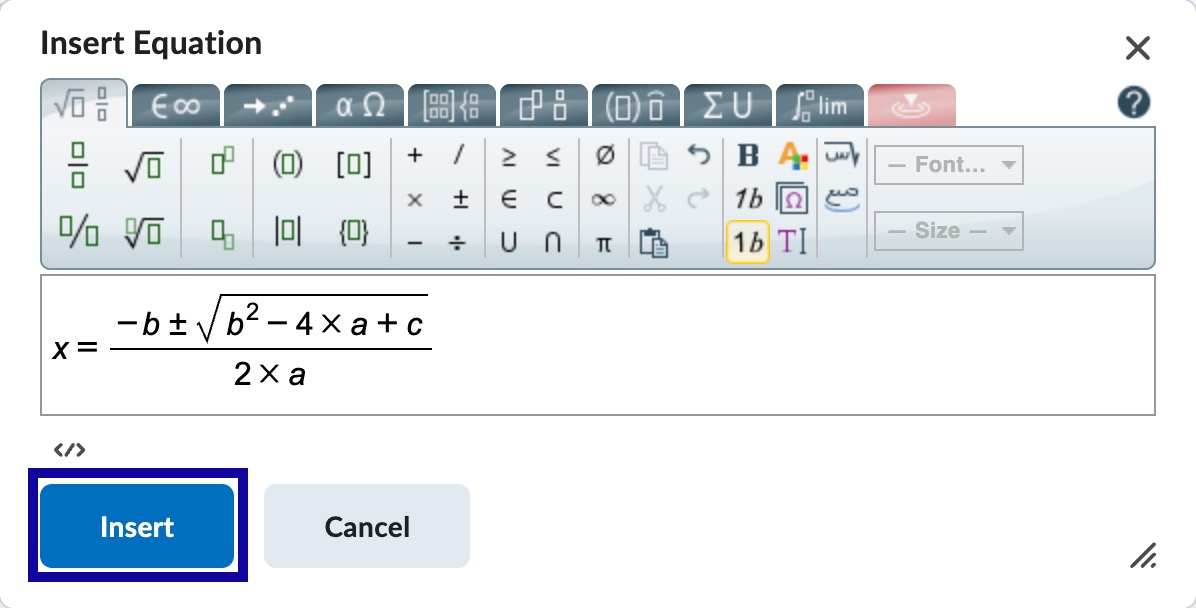 Insert Equation options