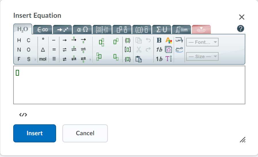 Chemistry equation toolbar.