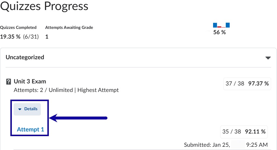Feedback with comments and grade.