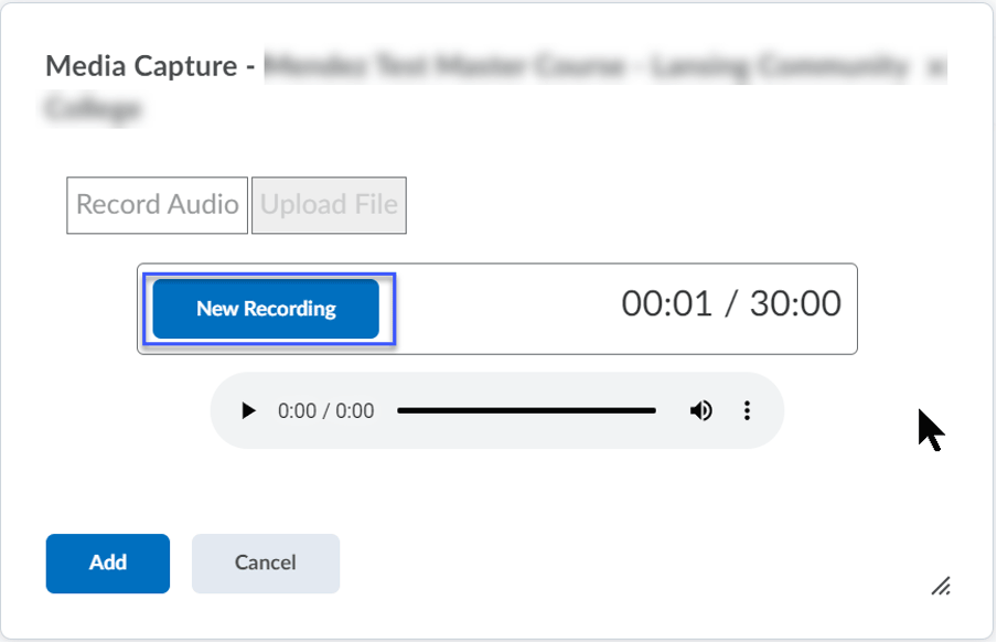 New Recording Audio Menu