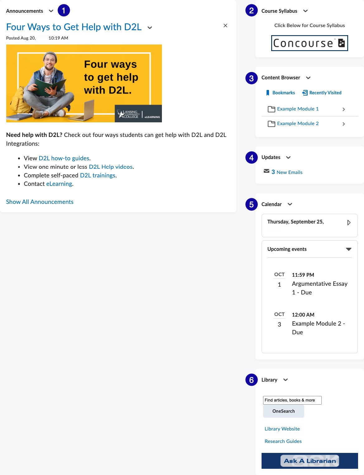 Course home page widgets numbered
