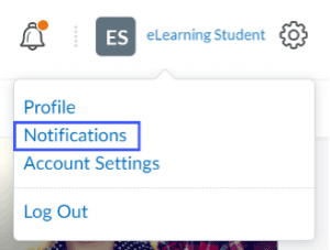 D2L Personal Menu select Notifications example