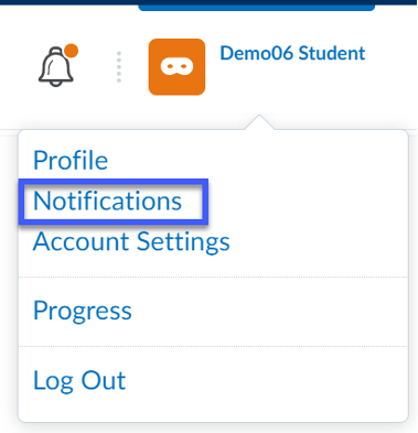 Screenshot indicating Notifications selected