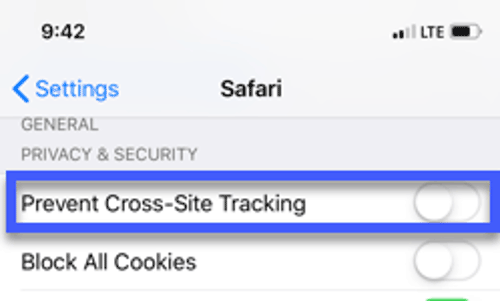 Deselect Prevent Cross-Site Tracking.