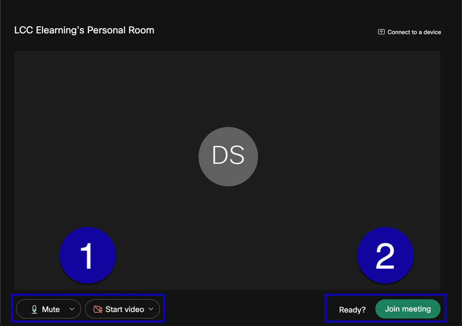 Webex audio and video setup screen prior to joining a meeting.