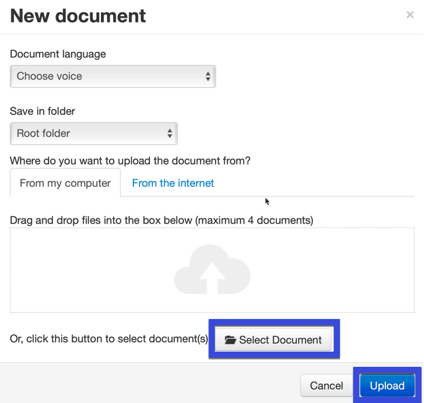 Select the Select document button.