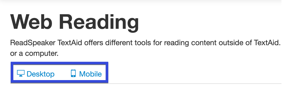 Web Reader prompt with Desktop and Mobile highlighted.