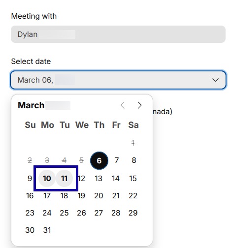 Screenshot highligting a block of available appointments.