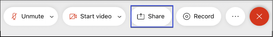 Screenshot of the Webex meeting controls, highlighting the Share Content button.