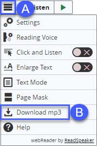 Toolbar drop-down menu Download icon example