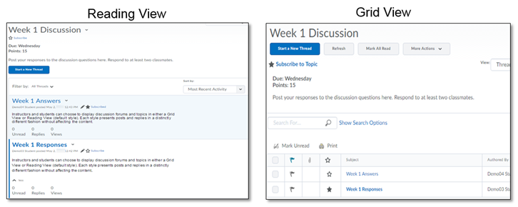 Accessing content using Reading View vs. Grid View