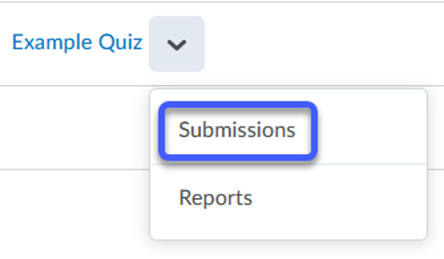 Select Submissions navigation item from appropriate quiz