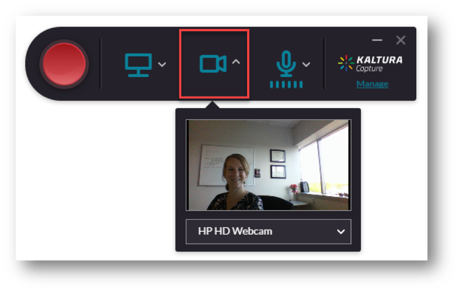 Select the Webcam icon to select the webcam you'd like to use.