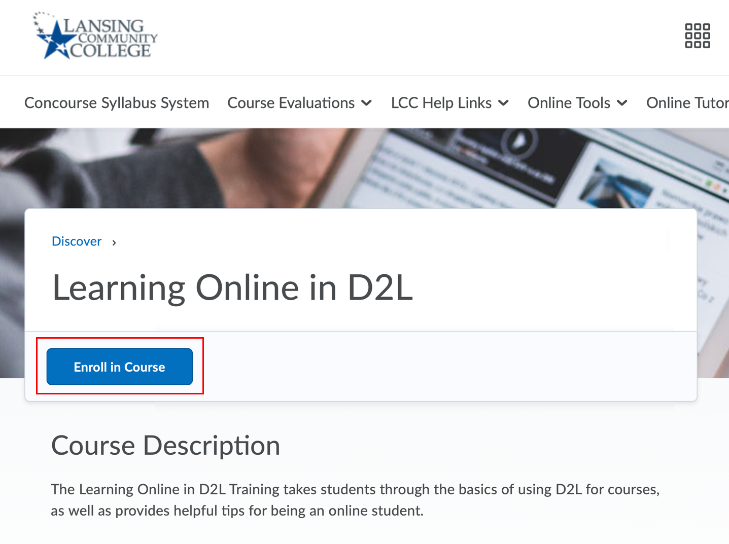 Enroll in Course button highlighted.