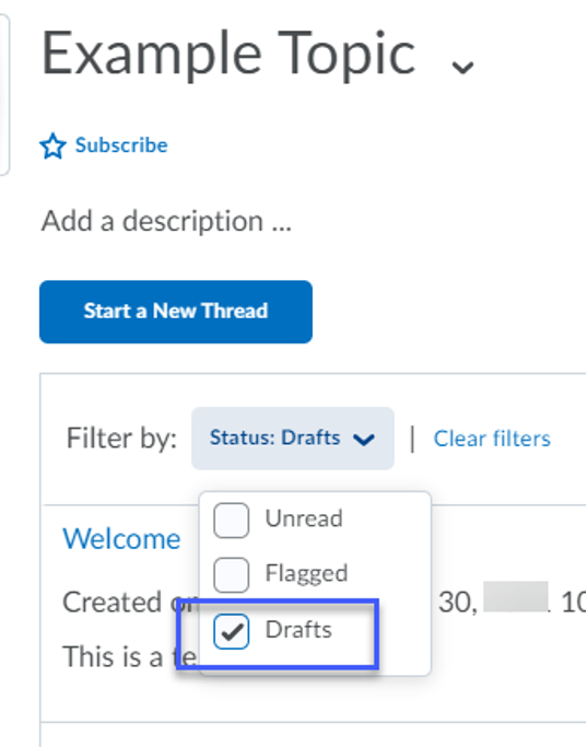 The Filter By menu options allow users to select Draft.