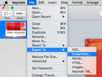 File menu in Apple Keynote.