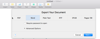 Export Your Document menu in Apple Pages.