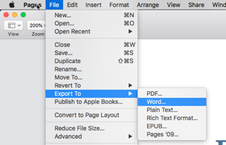 File menu in Apple Pages.